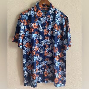 Caribbean Joe Island Men Hawaiian Button Down Short Sleeve Shirt Viscose Large